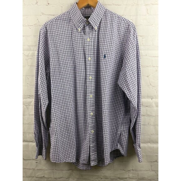 Ralph Lauren Other - Ralph Lauren Shirt Mens Size Large Purple White Plaid Cotton Stretch Button Down